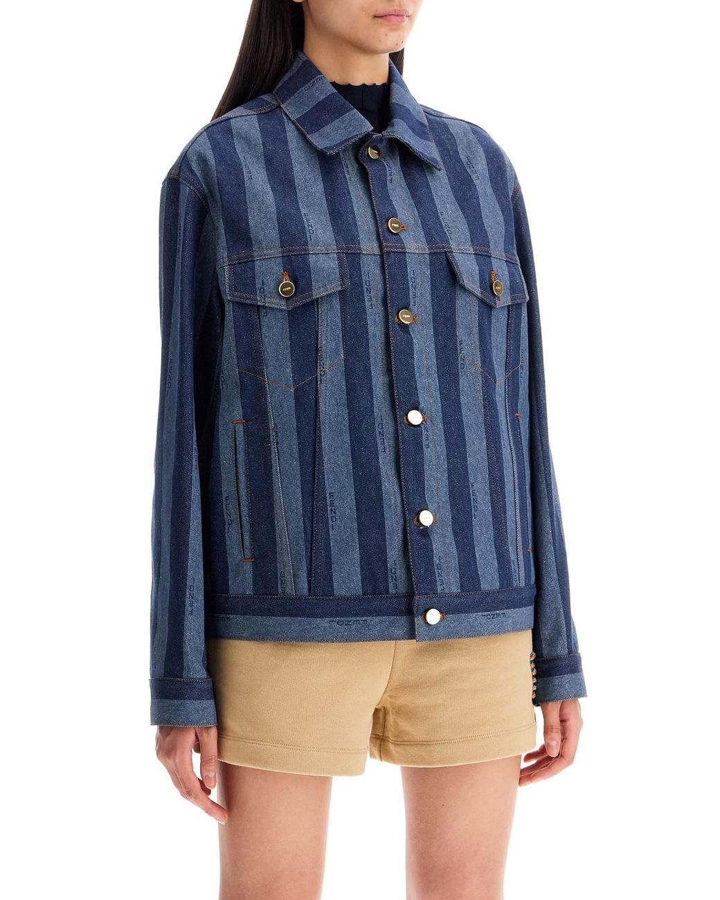 Fendi Blue Striped Button-Up Jacket