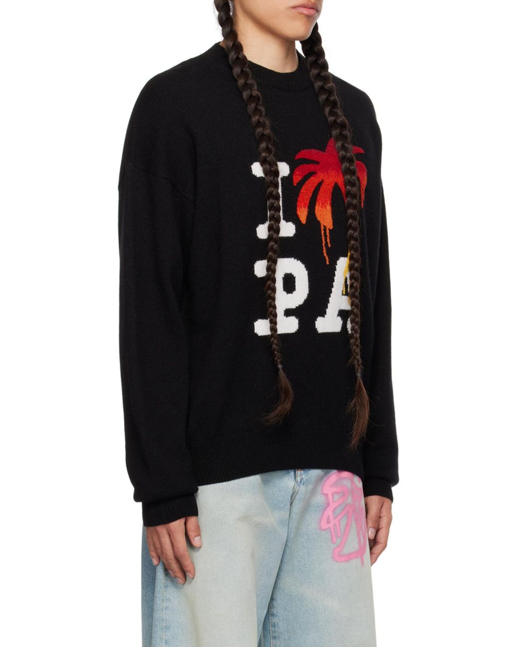 Palm Angels Black I Love Pa Crewneck Knitted Jumper for men