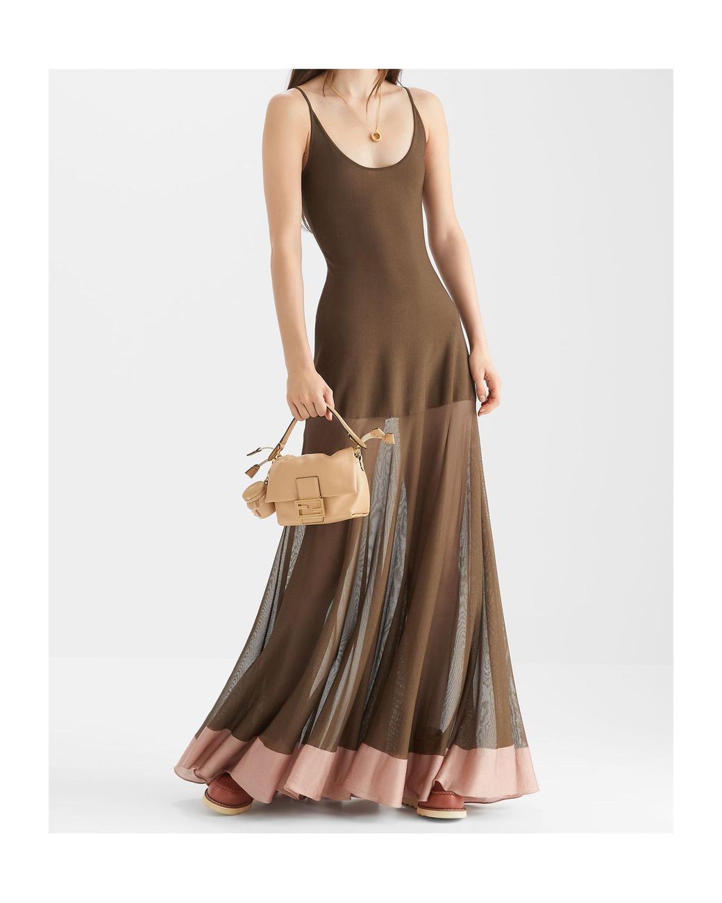 Fendi Brown Sleeveless Knitted Maxi Dress