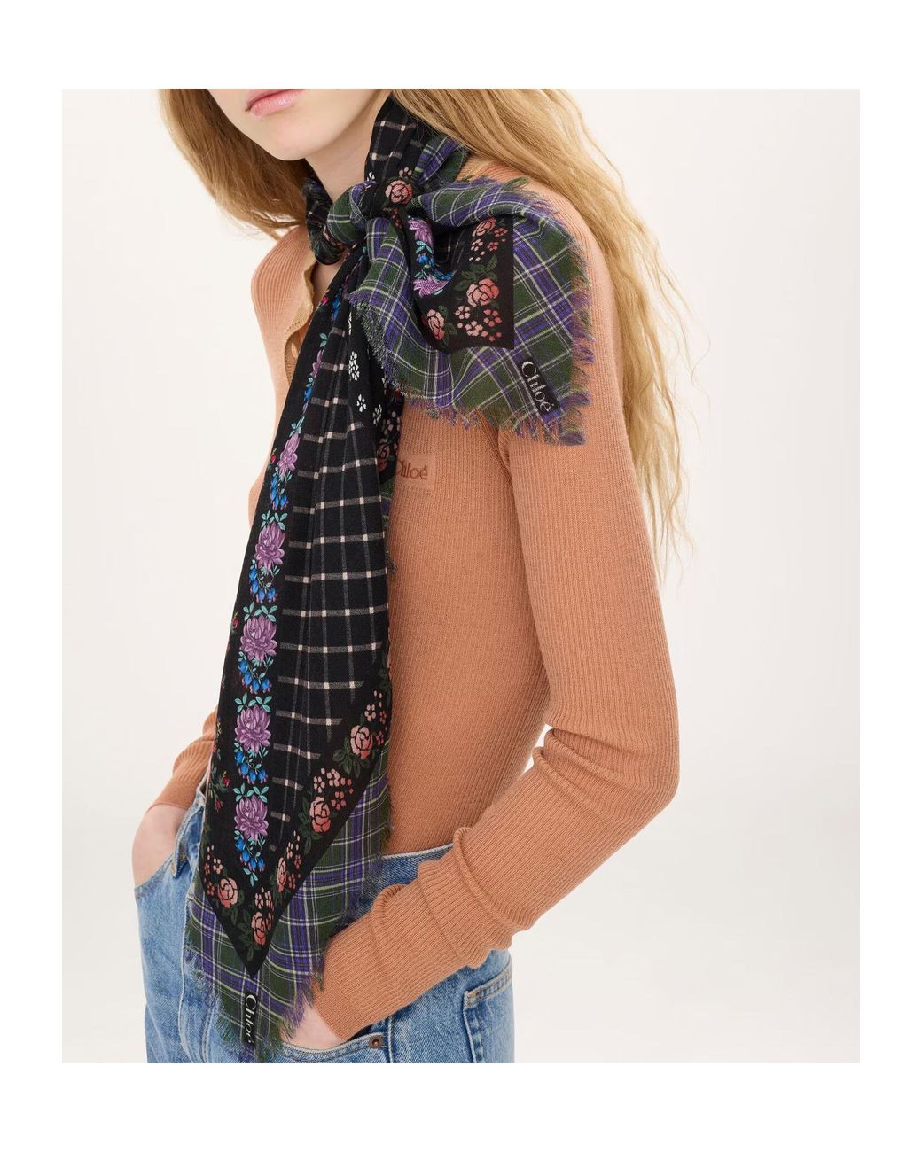 Chloé Black Chloé Folk Square Scarf