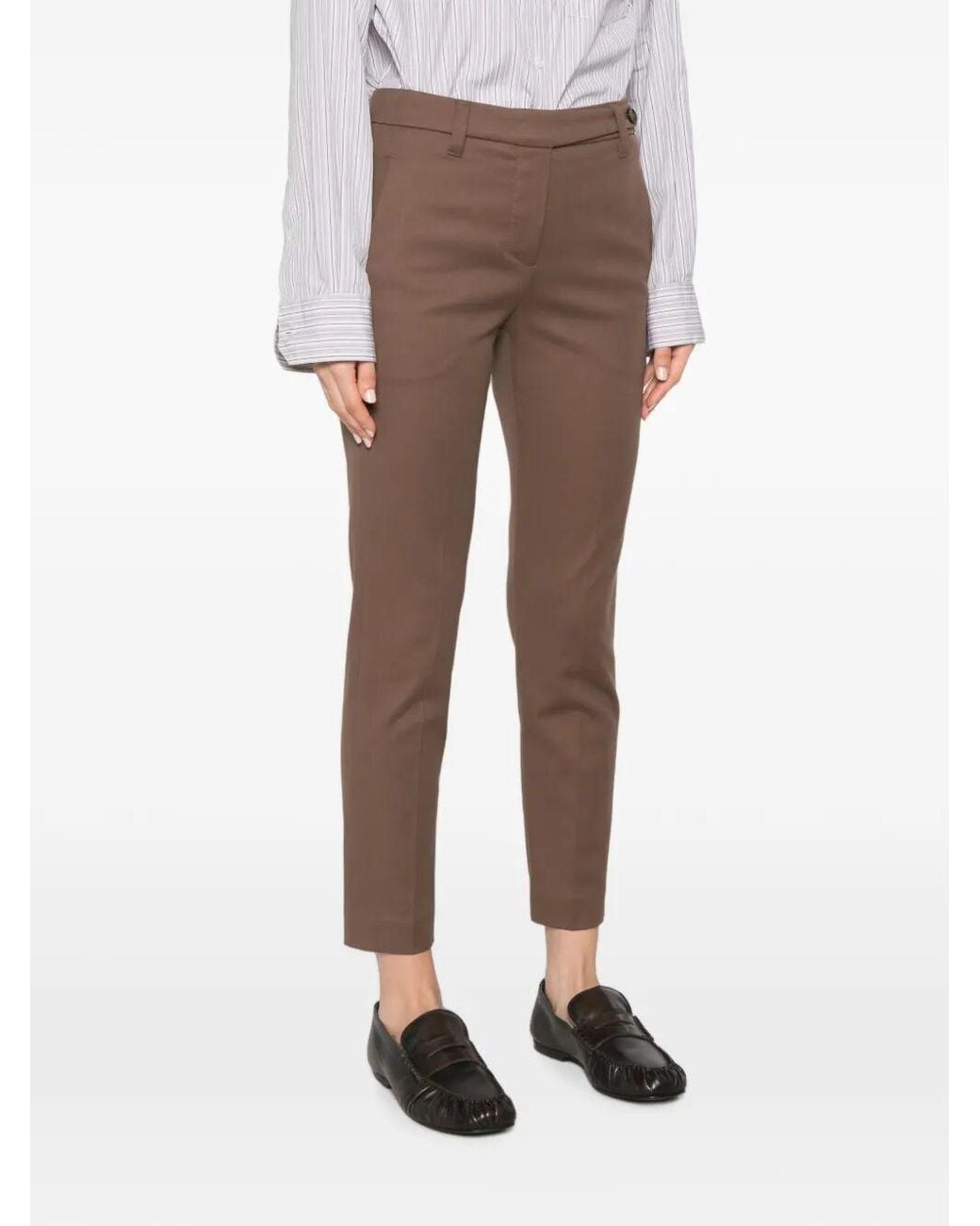 Brunello Cucinelli Brown Belt-Loops Cropped Trousers