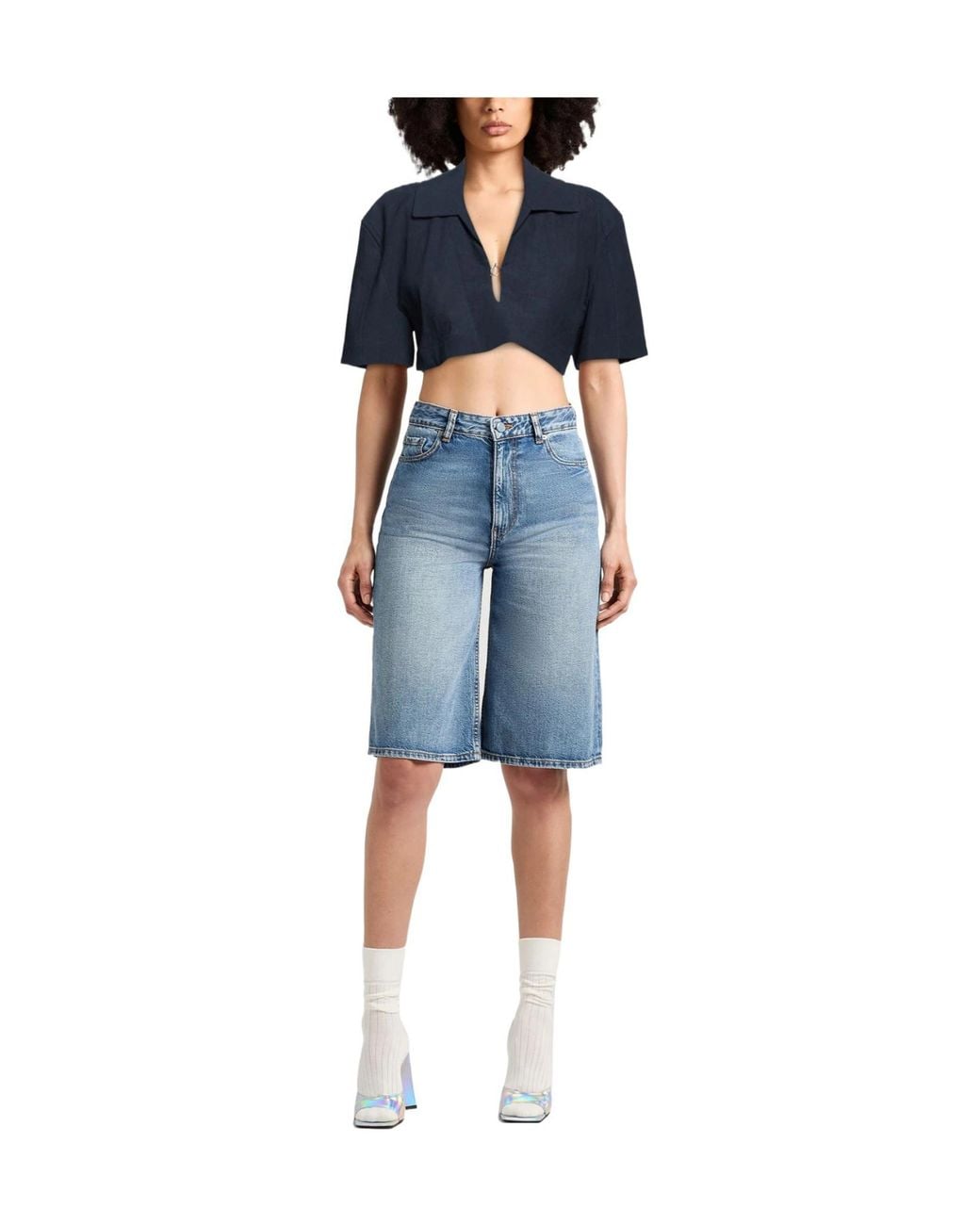 Jacquemus Blue Solid Cropped Top