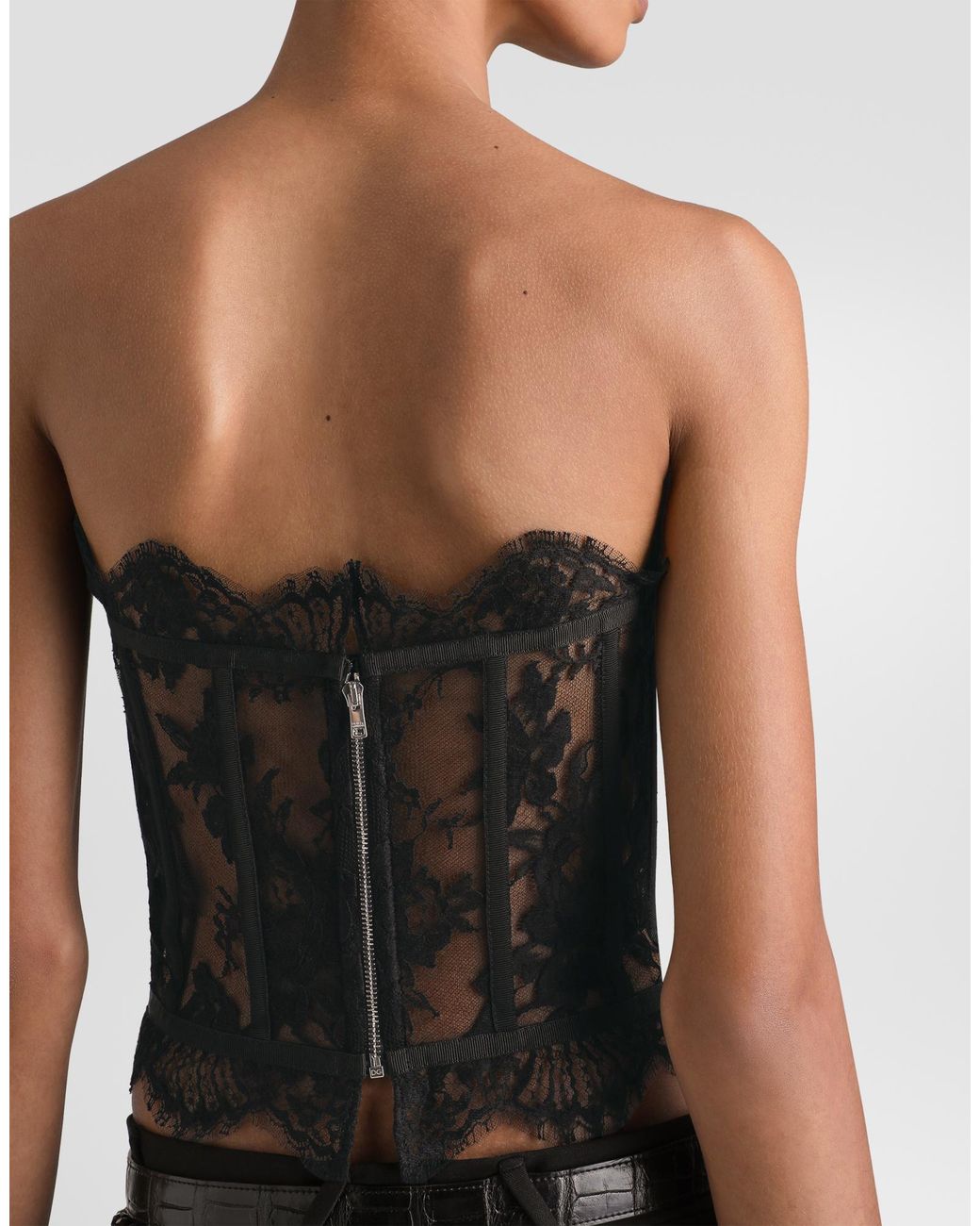 Dolce & Gabbana Black Floral Lace Corset Top
