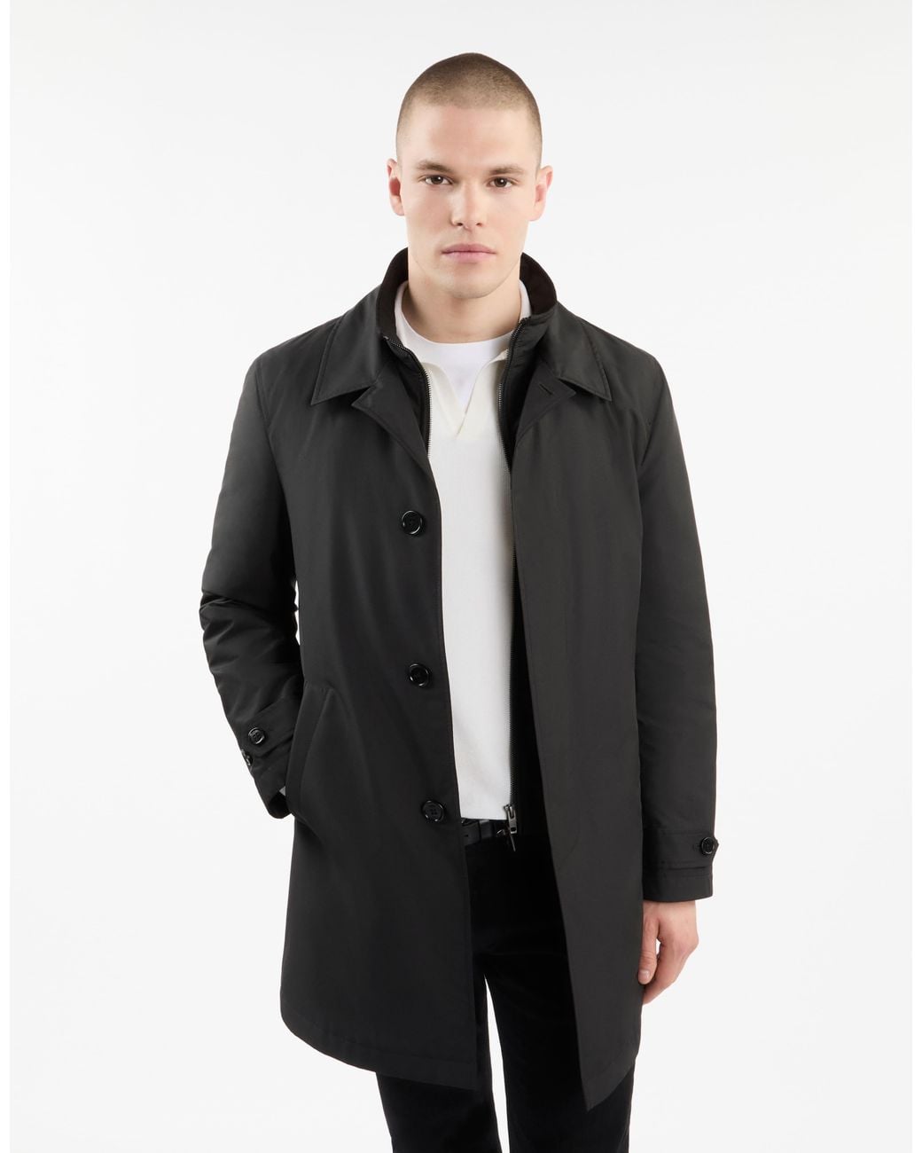 Fay Black Double-Front Raincoat for men