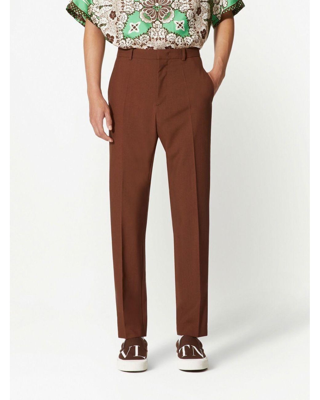 Valentino Brown Side-Stripe Straight Leg Trousers for men
