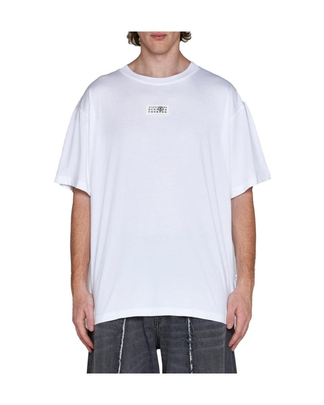 MM6 by Maison Margiela White Logo Patch Crewneck T-Shirt for men