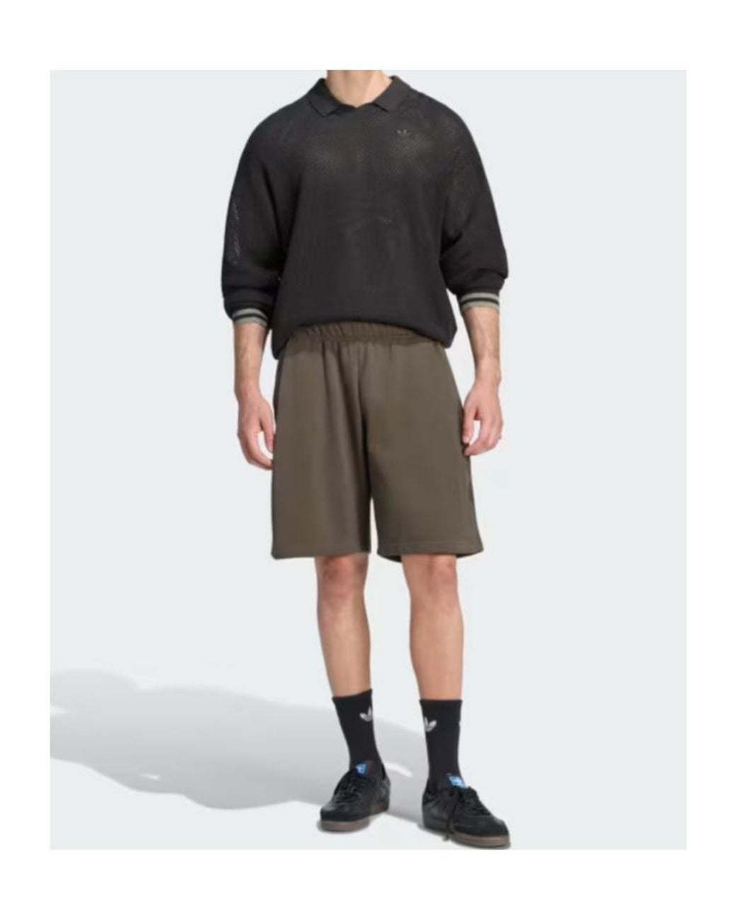 Adidas Originals Black Mesh Long Sleeve Polo Shirt for men