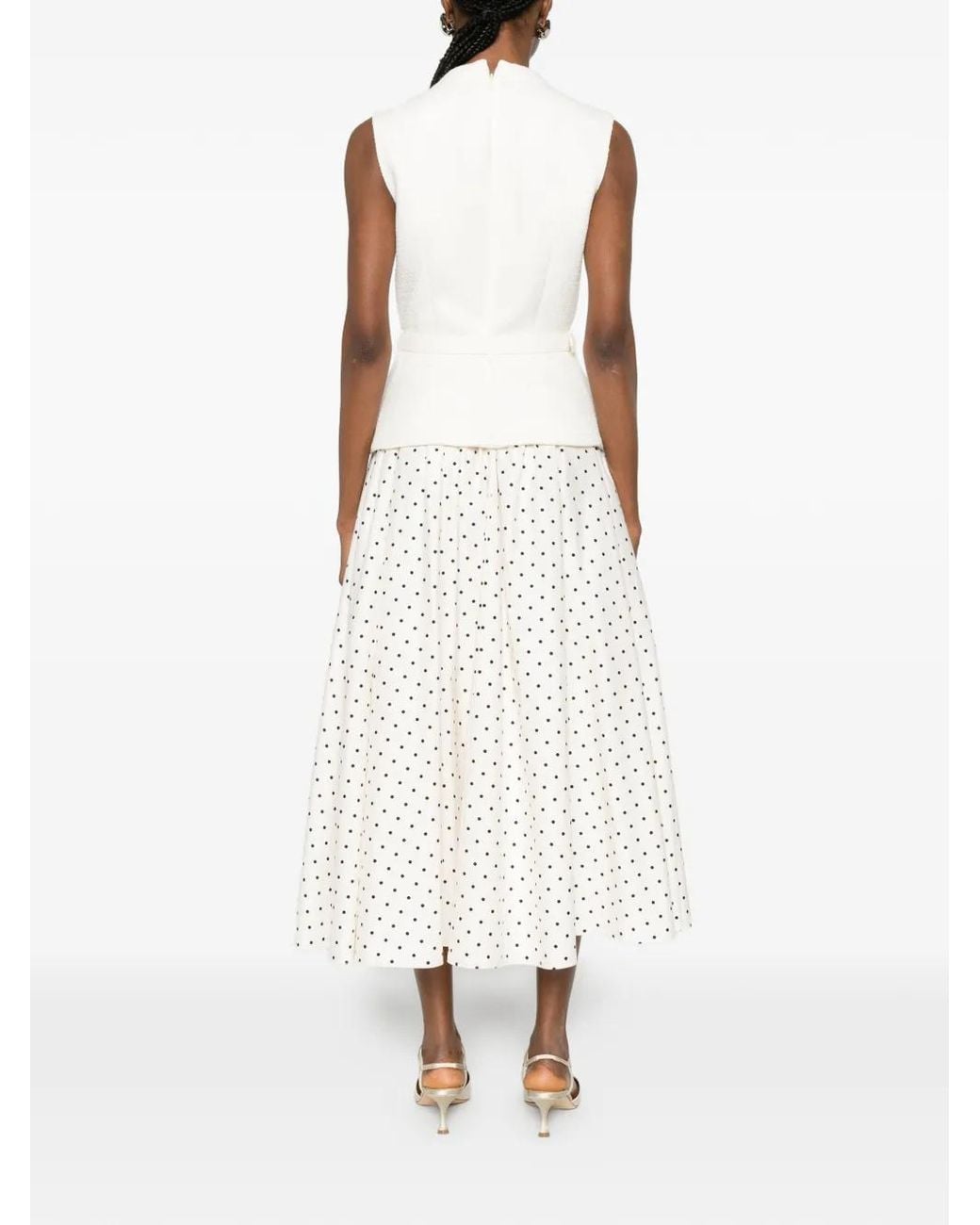 Self-Portrait White Polka-Dot Belted Midi Dress