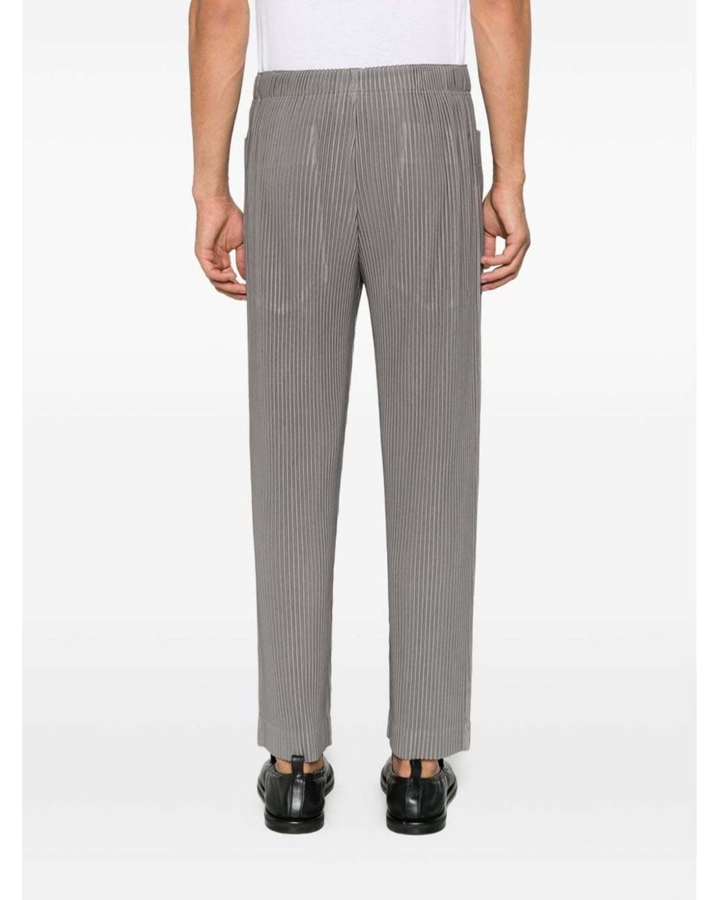 Homme Plissé Issey Miyake Gray Pleated Casual Trousers for men