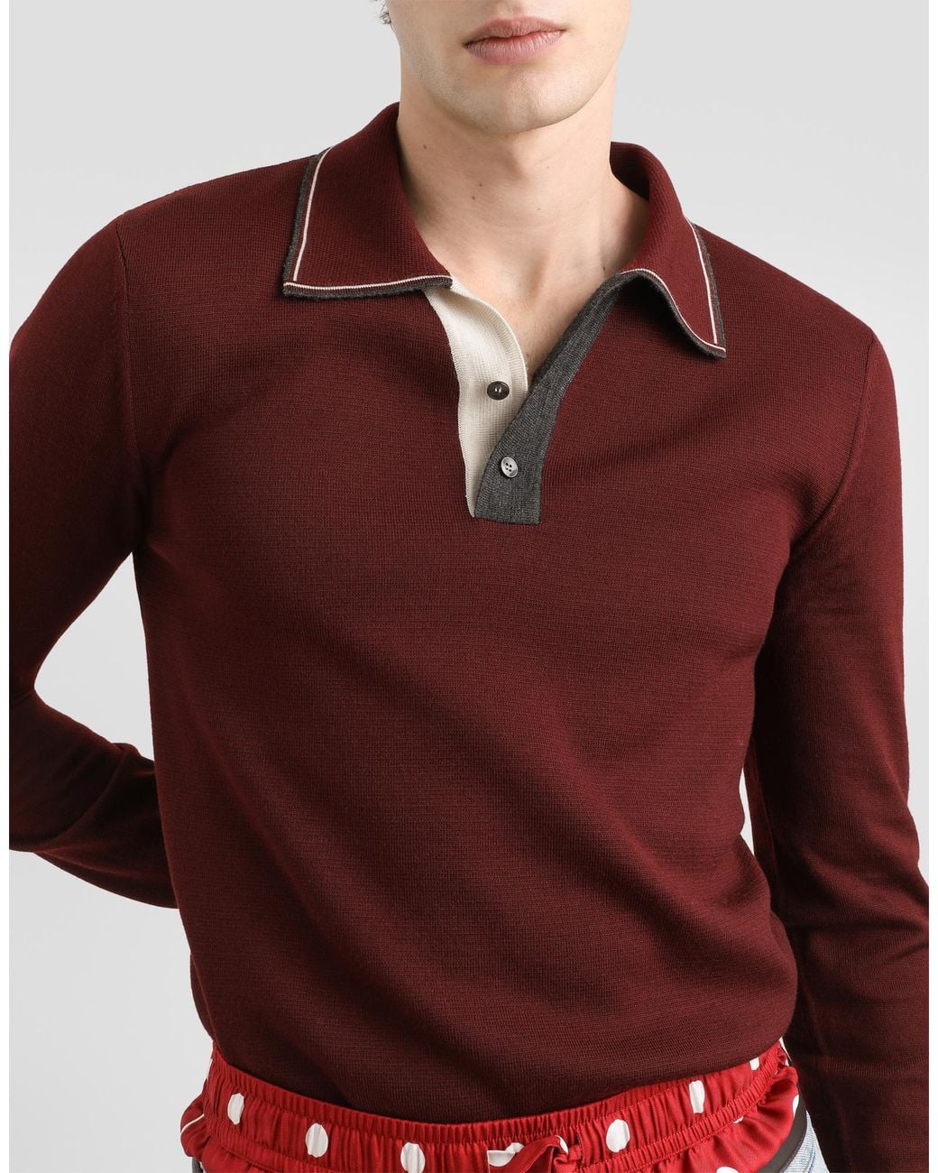 Dolce & Gabbana Red Wool Polo Shirt for men