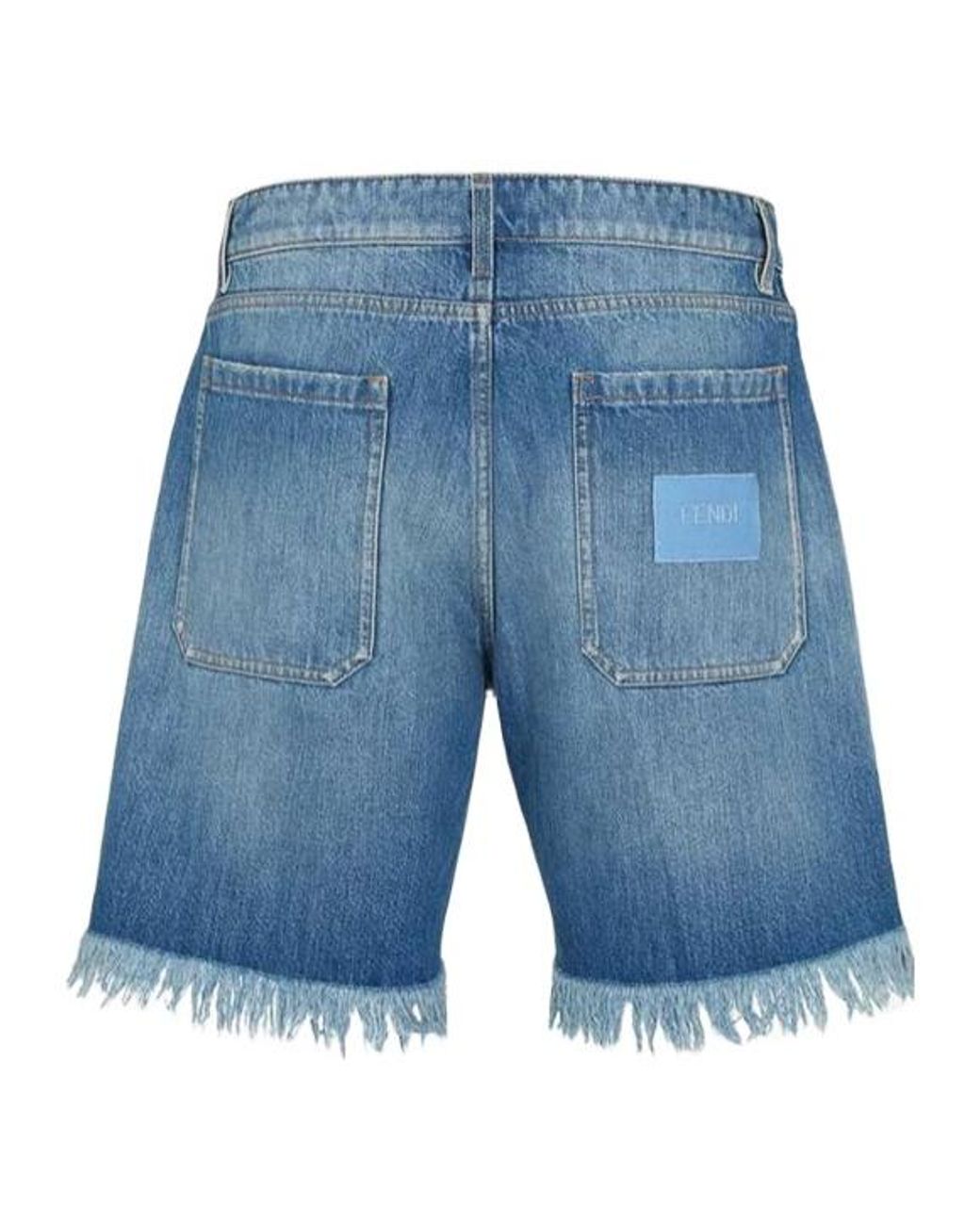 Fendi Blue Logo-Patch Denim Shorts for men