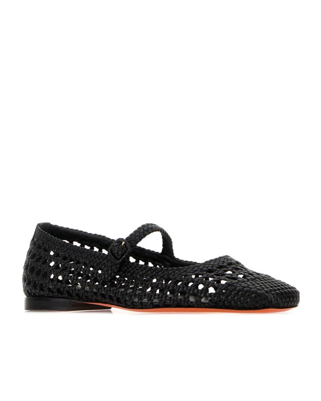 Santoni Black Luce Woven Mary Jane Ballet Flats