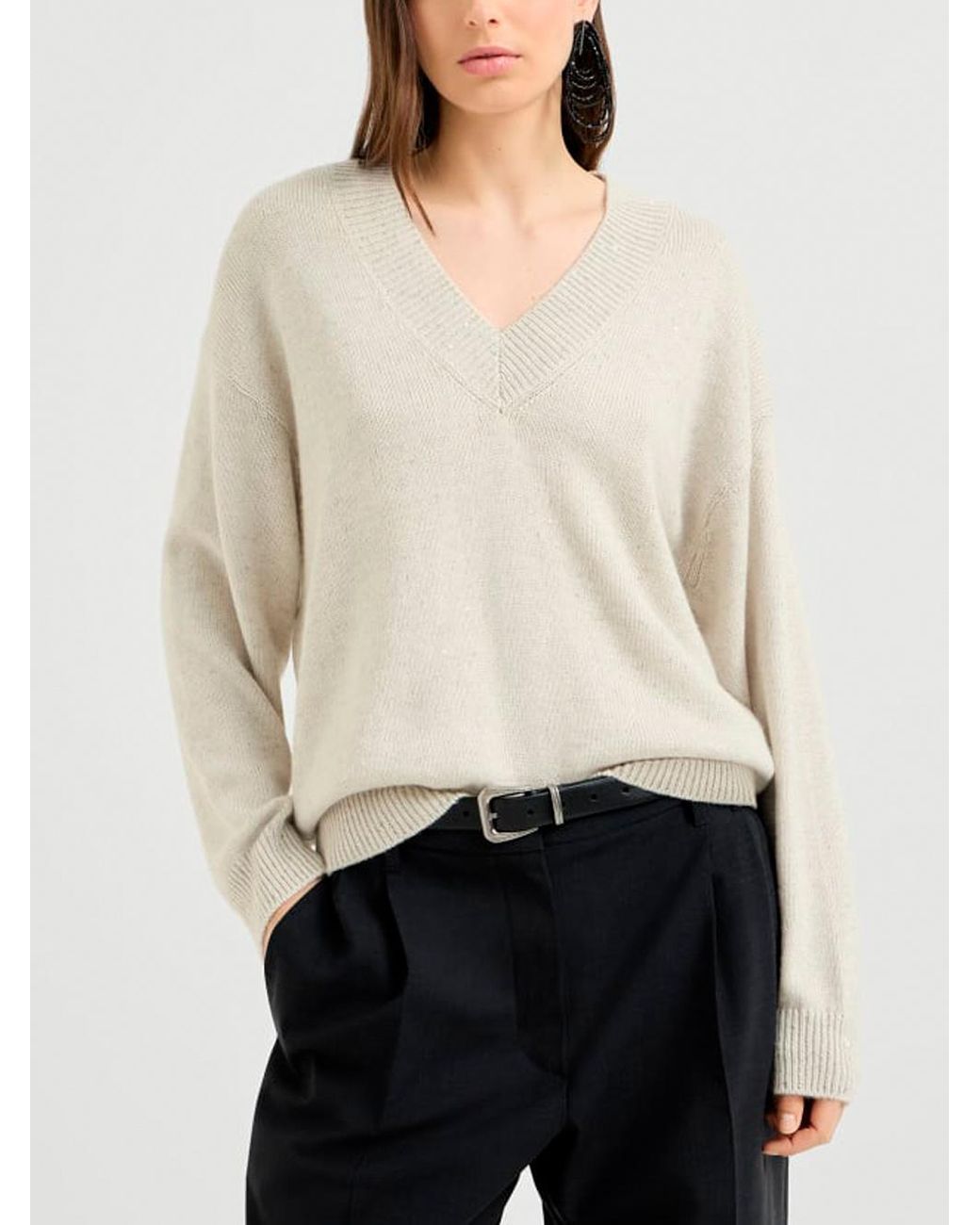 Brunello Cucinelli White Diamante Oversized Knitted Sweater