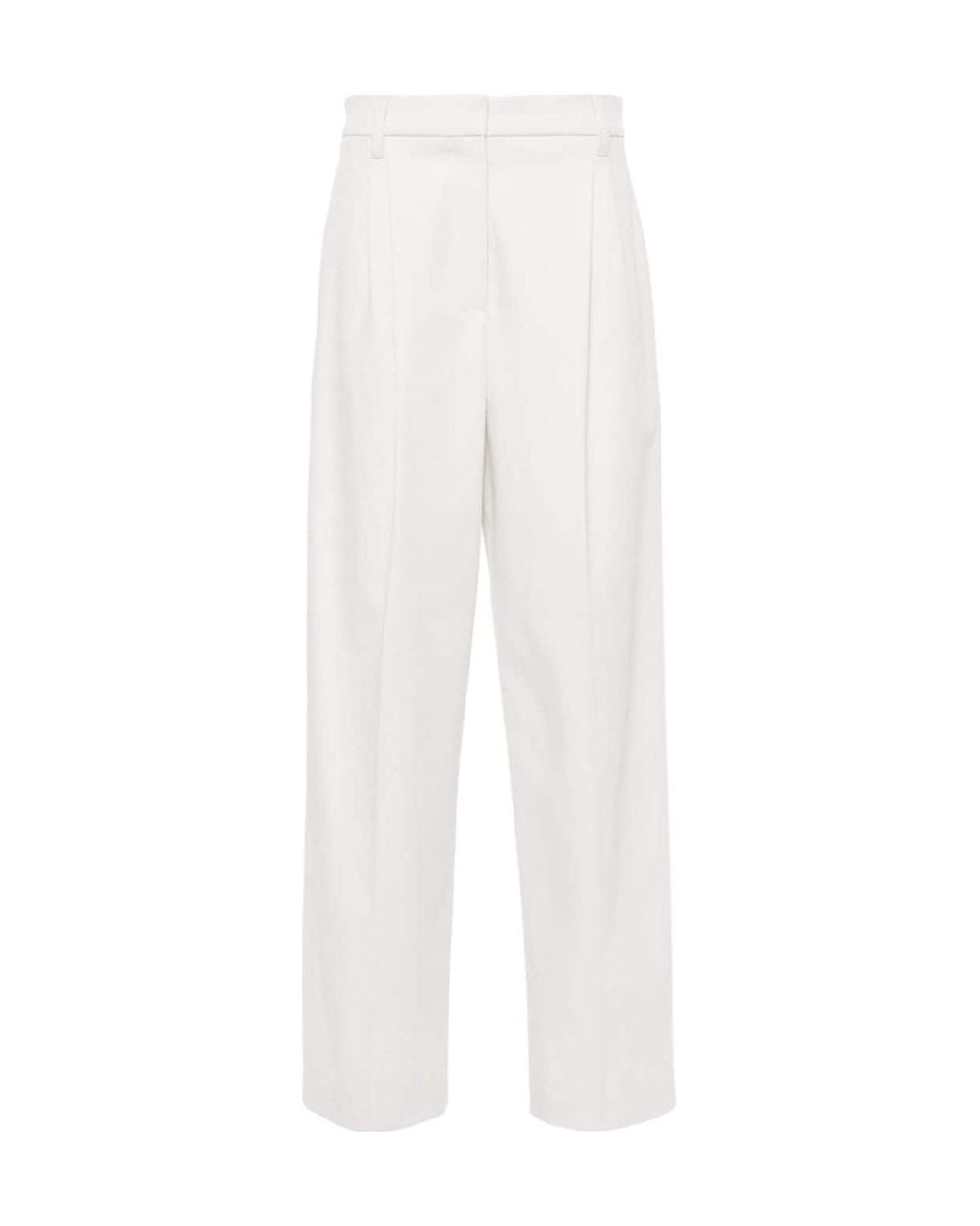 Brunello Cucinelli White Pleat-Detail Straight-Leg Trousers