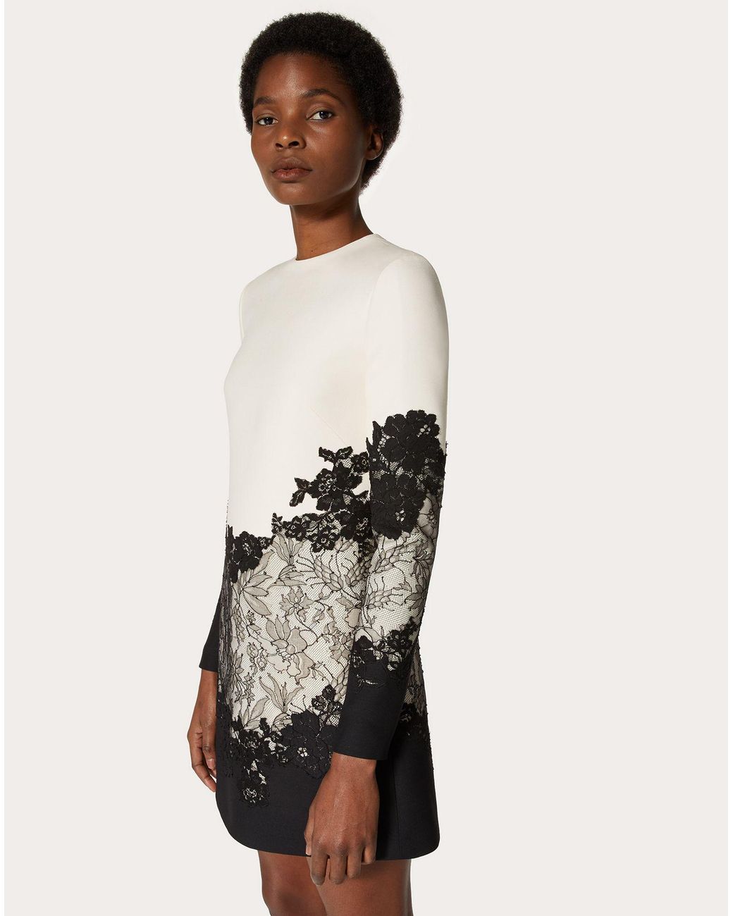 Valentino White Lace-Embellished Shift Dress