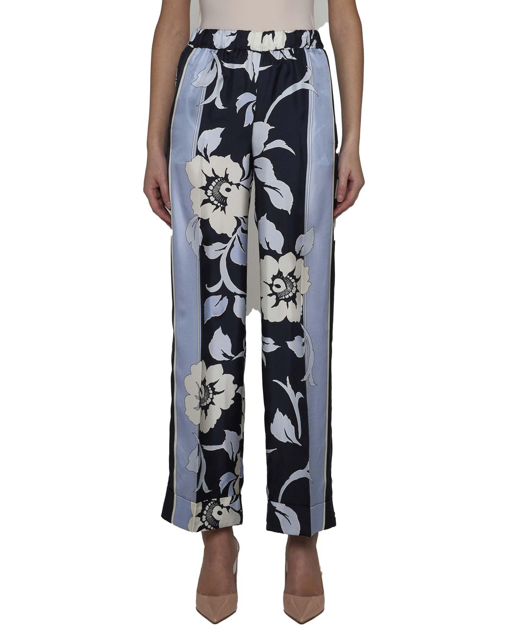 P.A.R.O.S.H. Blue Wide-Leg Silk Trousers