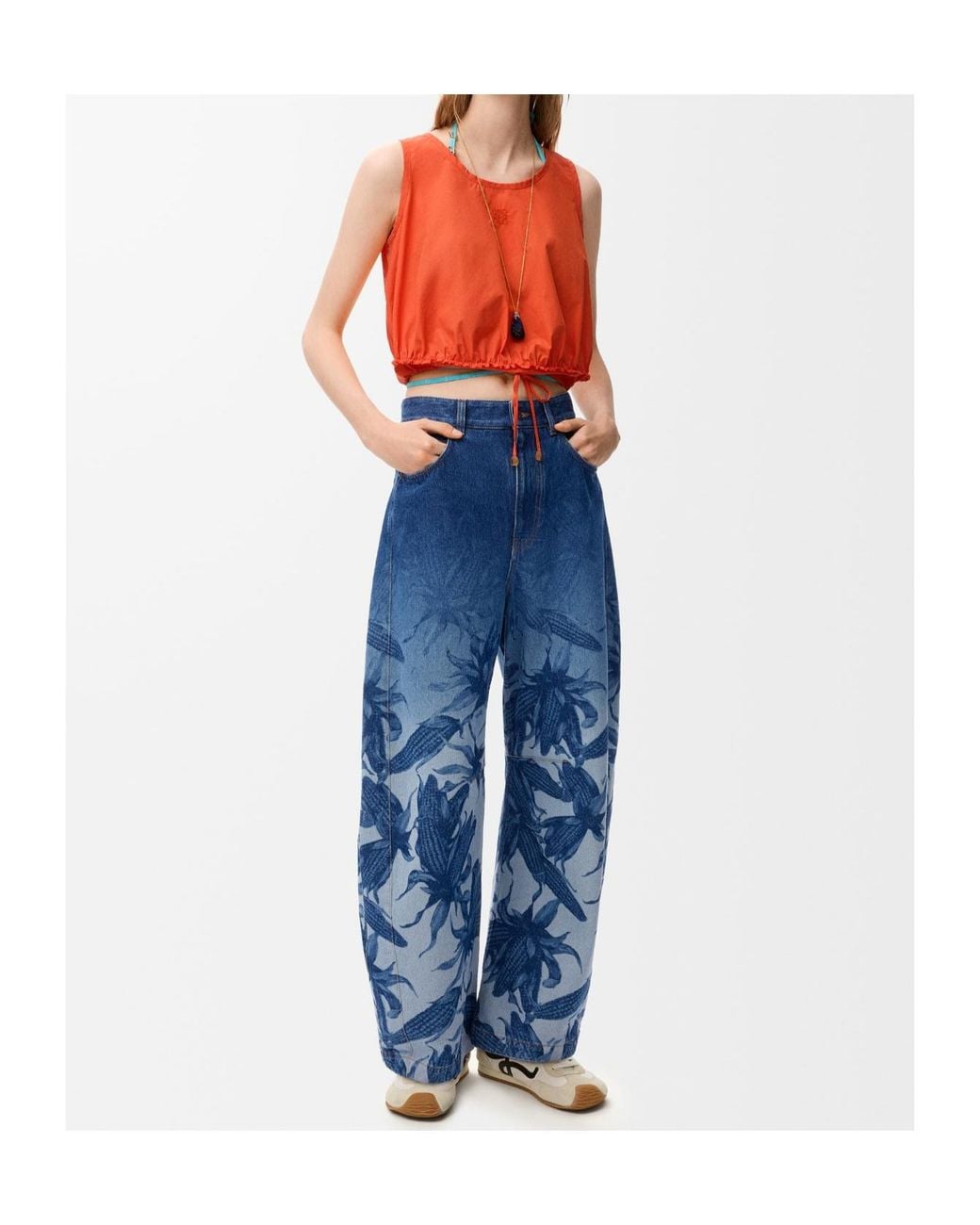 Loewe Red Drawstring Waist Crewneck Top