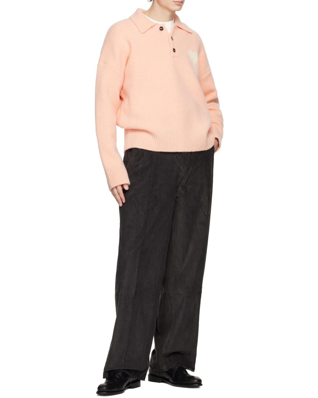 AMI Pink Ami De Coeur Logo Intarsia Knitted Jumper for men