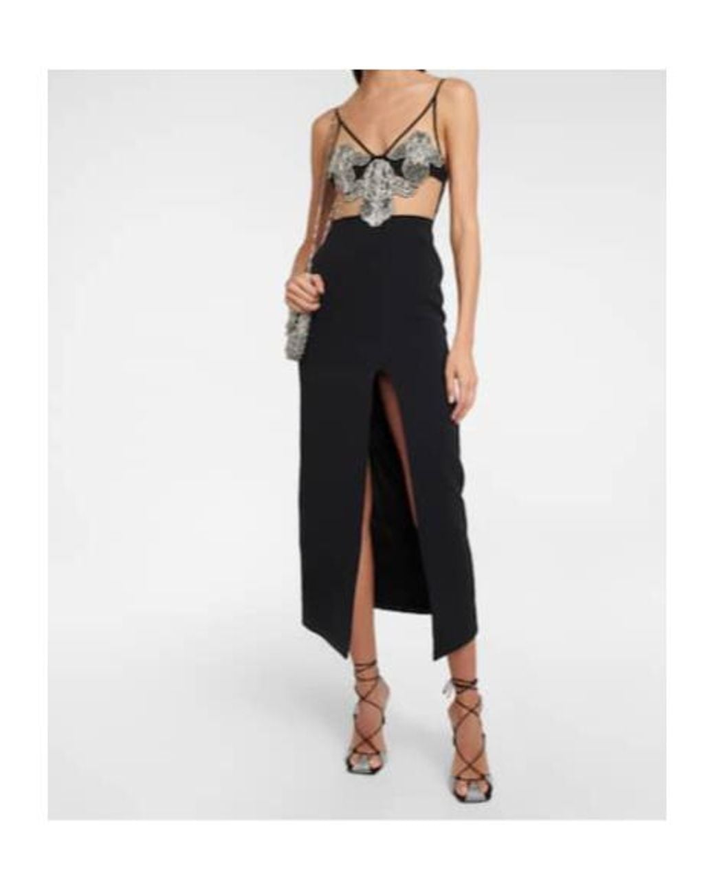 David Koma Black Embellished Midi Dress
