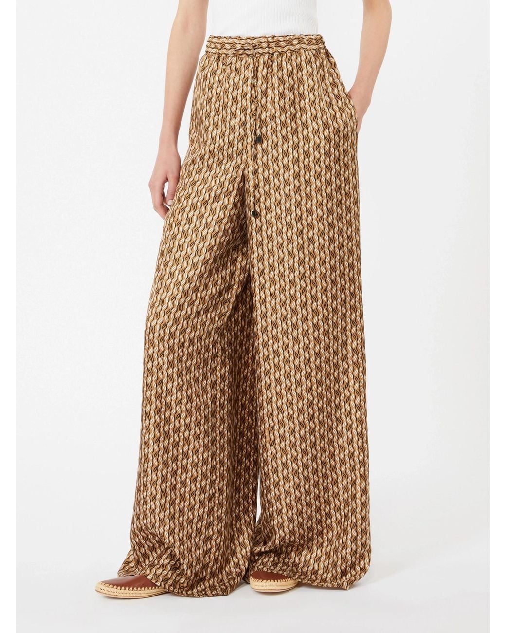 Max Mara Natural Silk Printed Drawstring Trousers