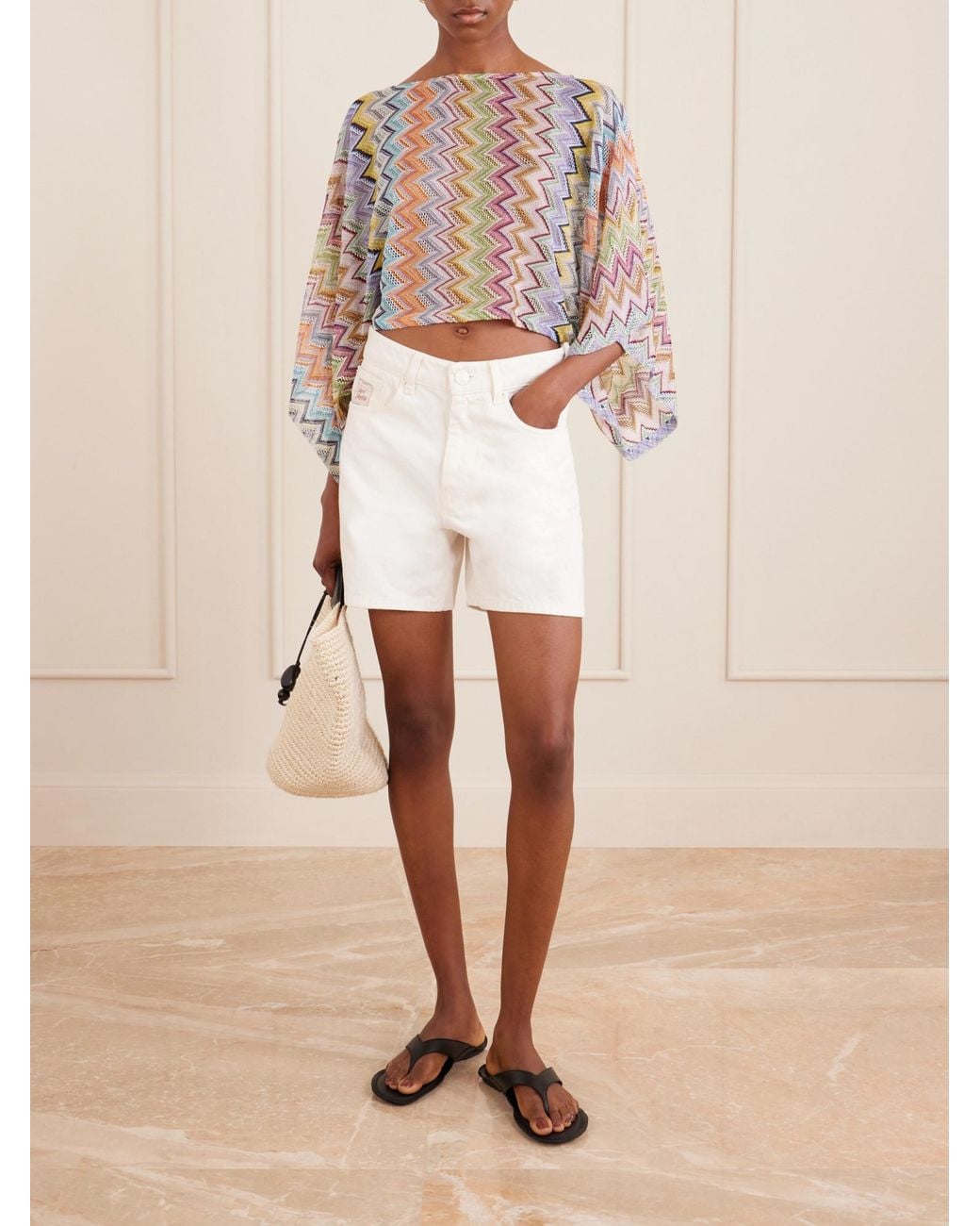 Missoni White Striped Cropped Metallic Crochet-Knit Top