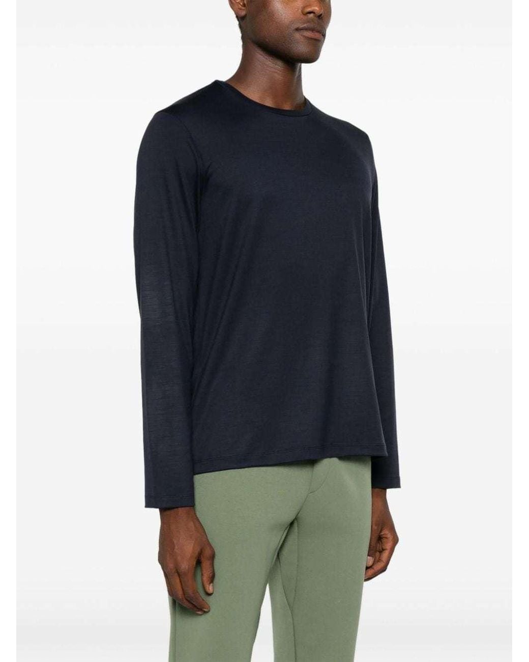 Herno Blue Long-Sleeved Crewneck Knitted T-Shirt for men