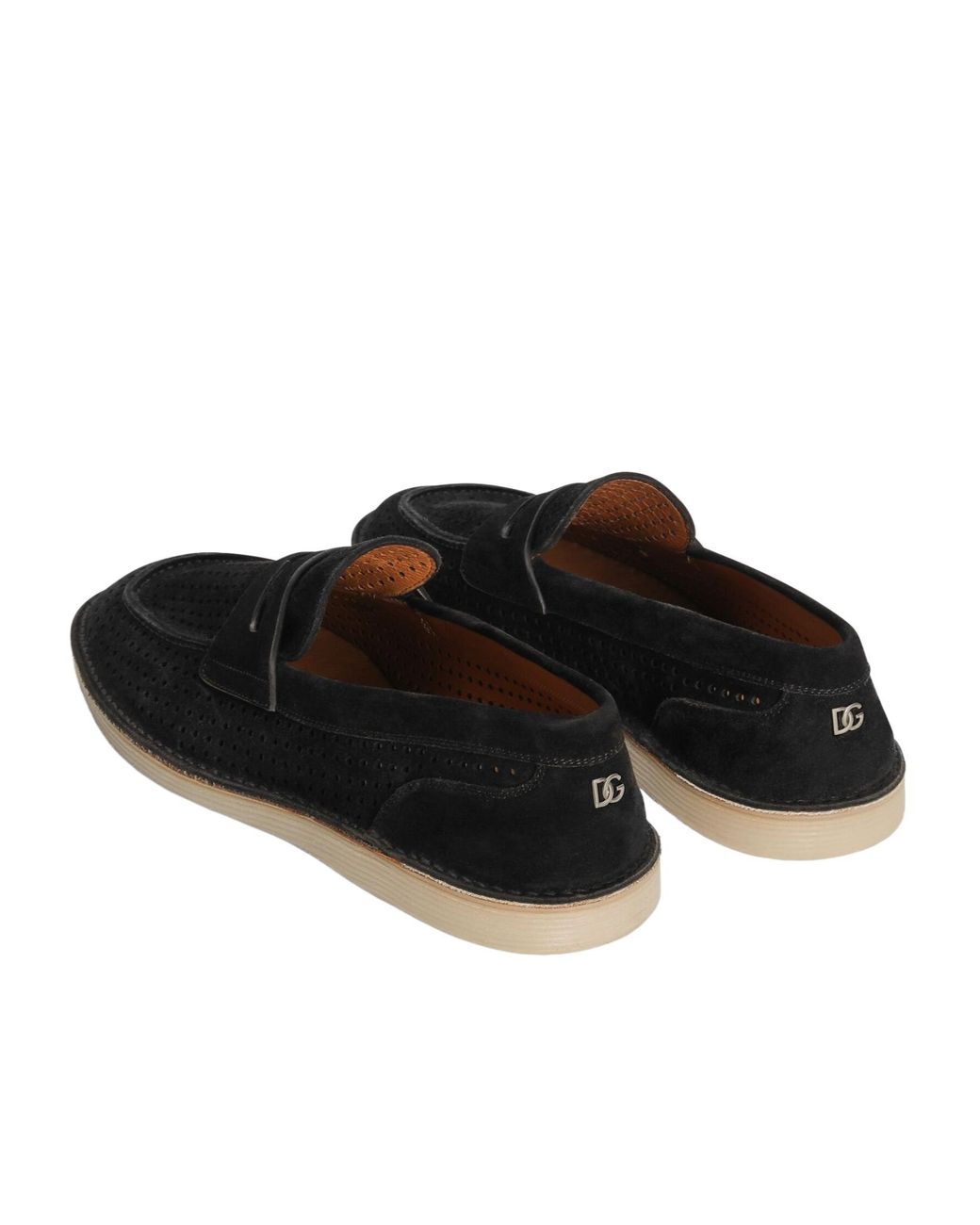 Dolce & Gabbana Black Logo Plaque Perforated Loafers for men