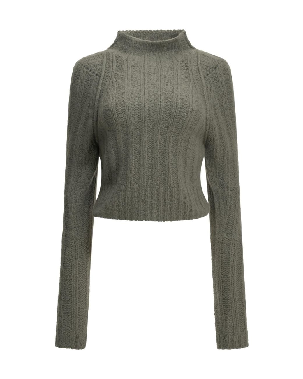 Rick Owens Green Cropped Mock-Neck Knitted Top