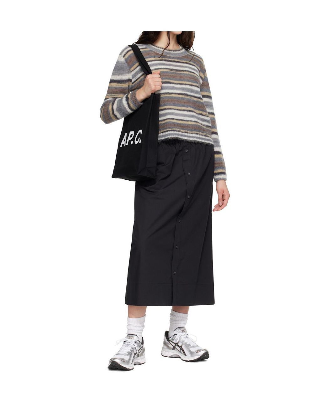 A.P.C. Black Elastic Waistband Midi Skirt