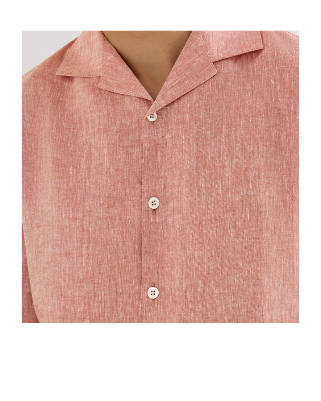 Brunello Cucinelli Pink Linen Easy Fit Short Sleeve Shirt With Camp Collar for men