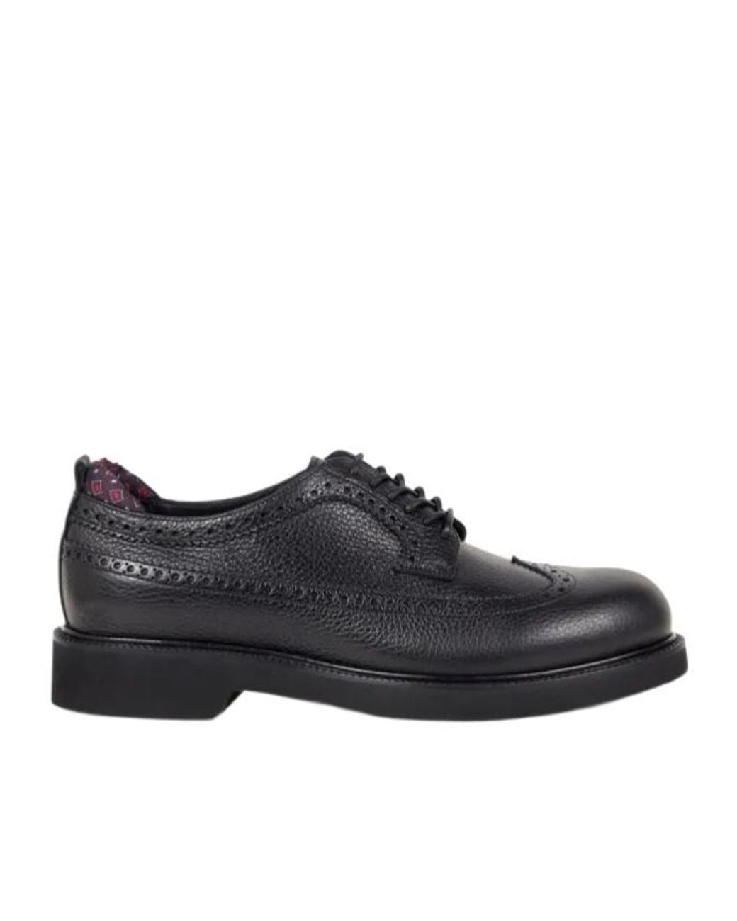 Etro Black Leather Broguing-Details Derby Shoes for men