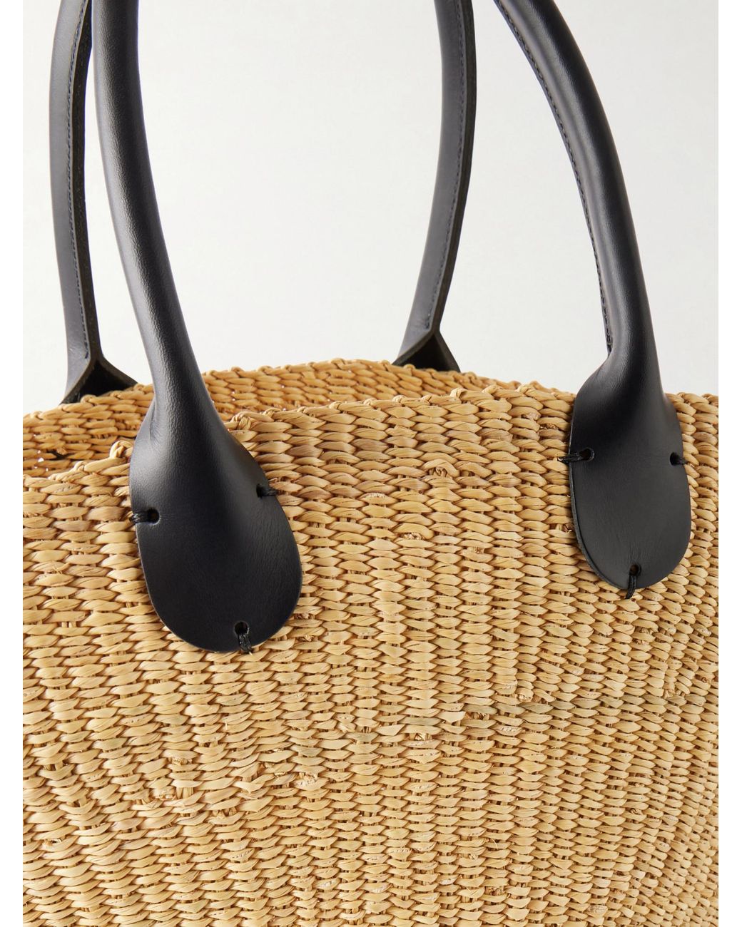 Muuñ Metallic Sophia Leather-Trimmed Raffia Tote