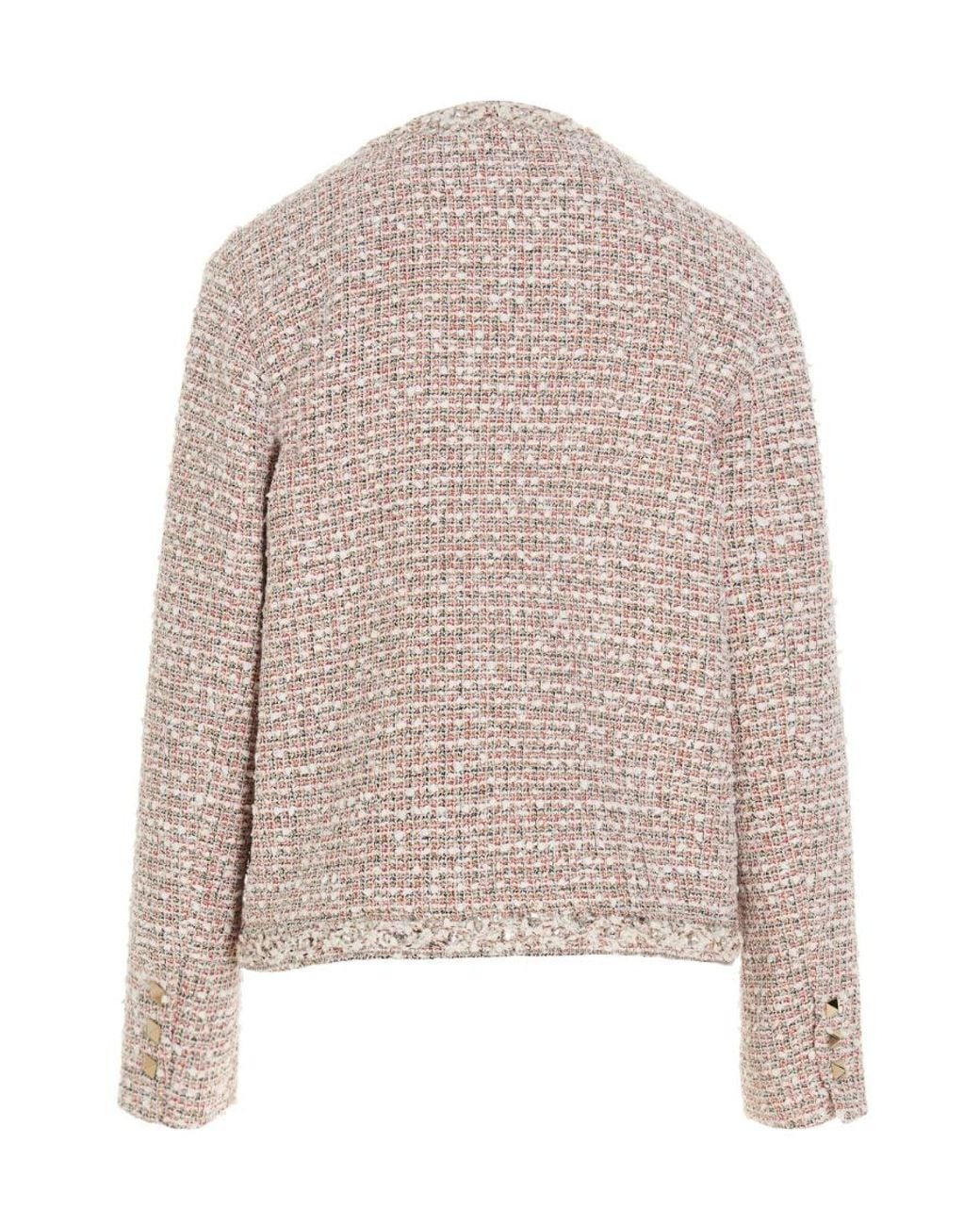 Valentino White Single-Breasted Tweed Jacket