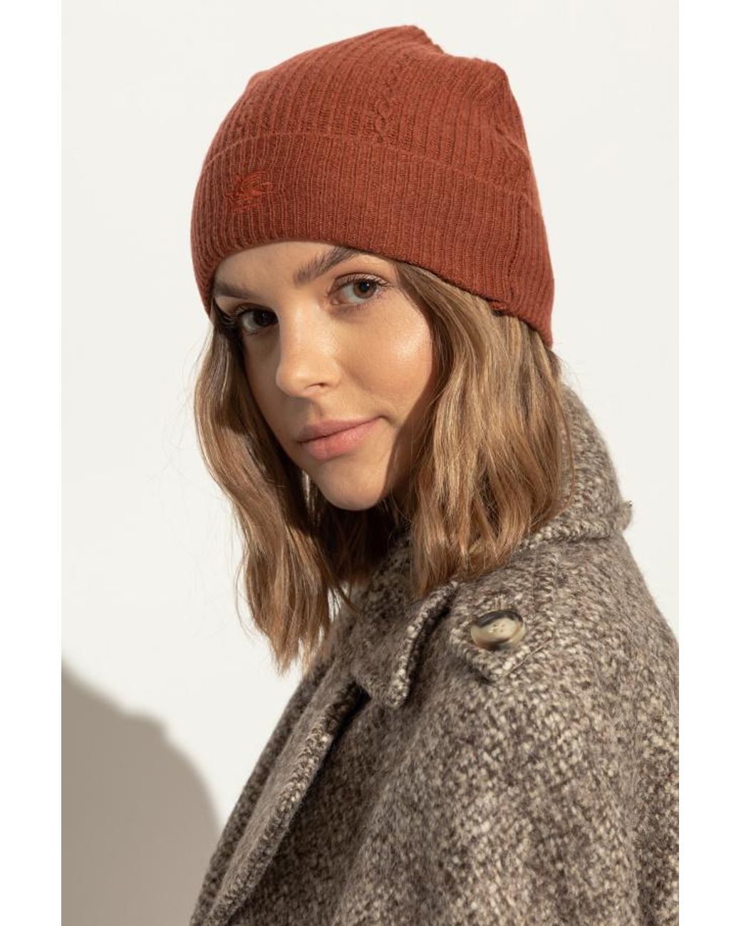 Etro Brown Logo Embroidered Knitted Beanie