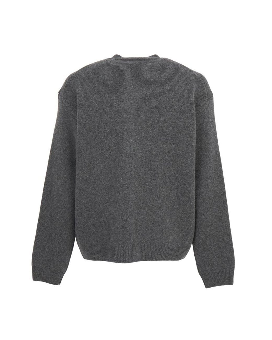 Maison Kitsuné Gray Maison Kitsuné Logo Patch V-Neck Cardigan for men