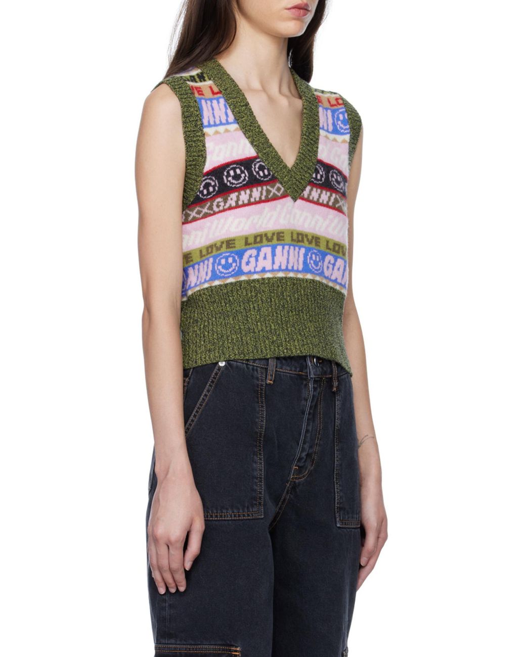 Ganni Gray Graphic V-Neck Vest