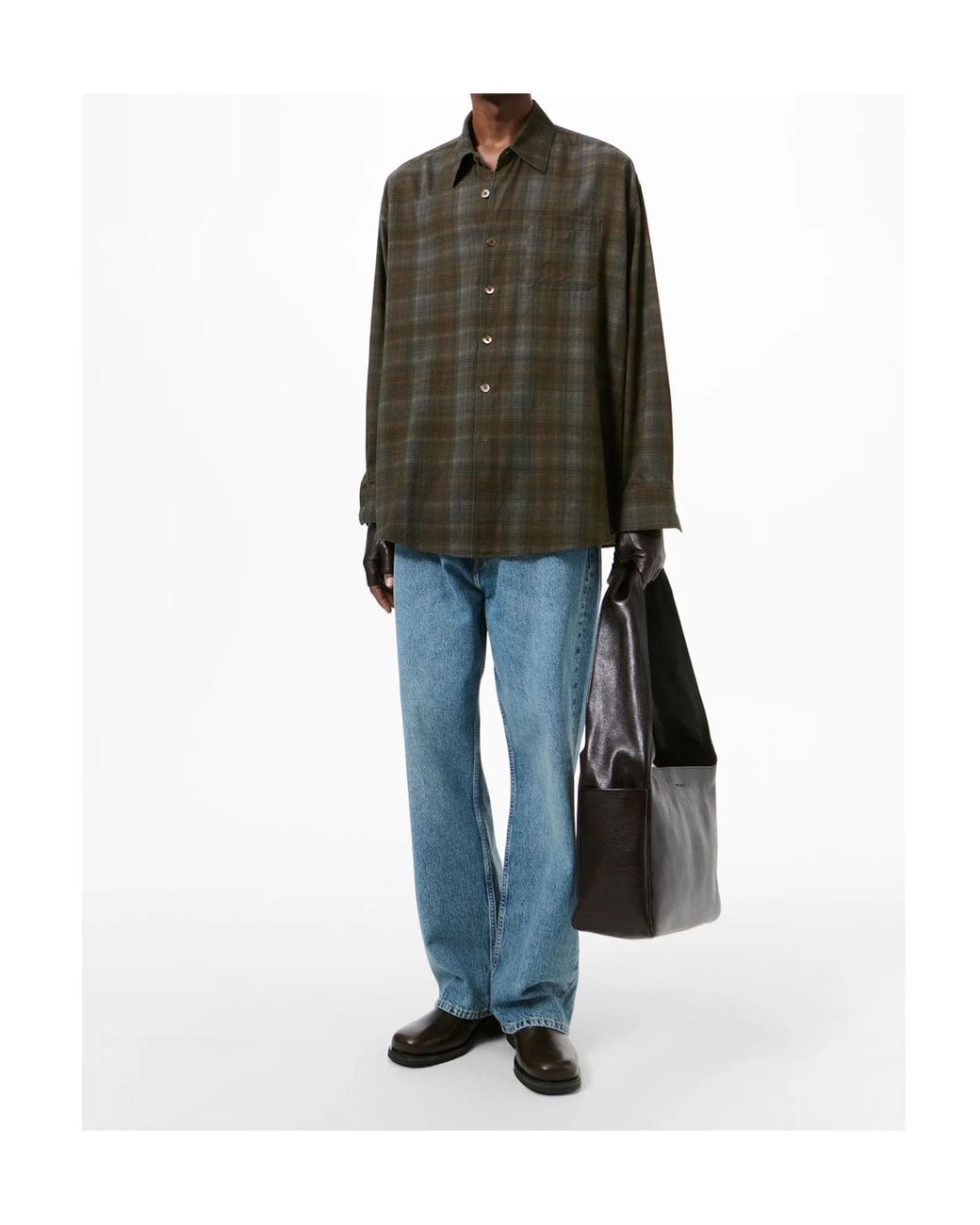 Our Legacy Green Borrowed Check Oversized Shirt for men