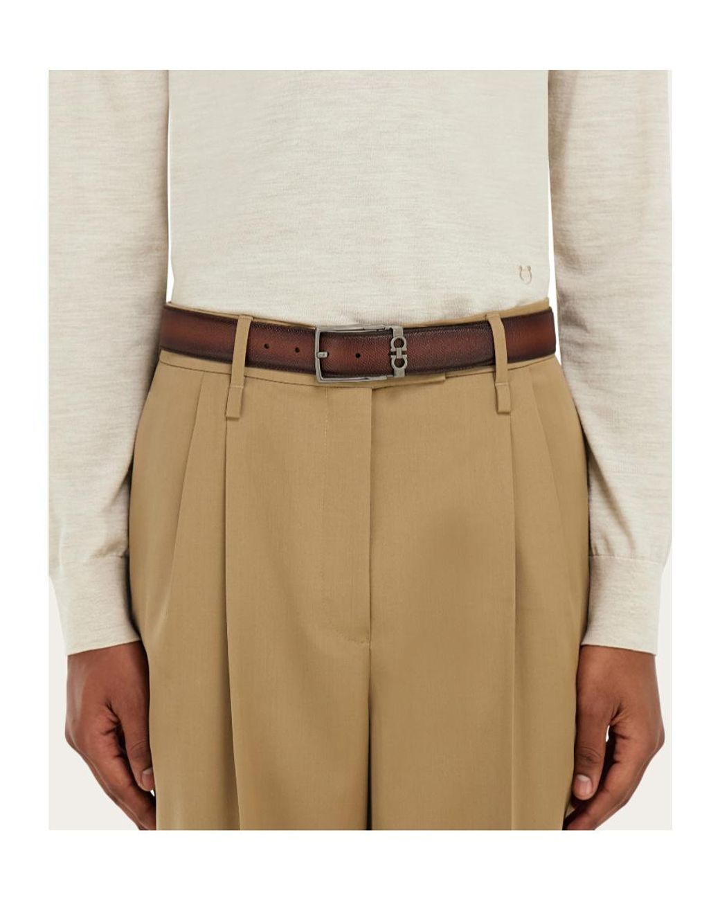 Ferragamo White Ferragamo Reversible Leather Belt for men