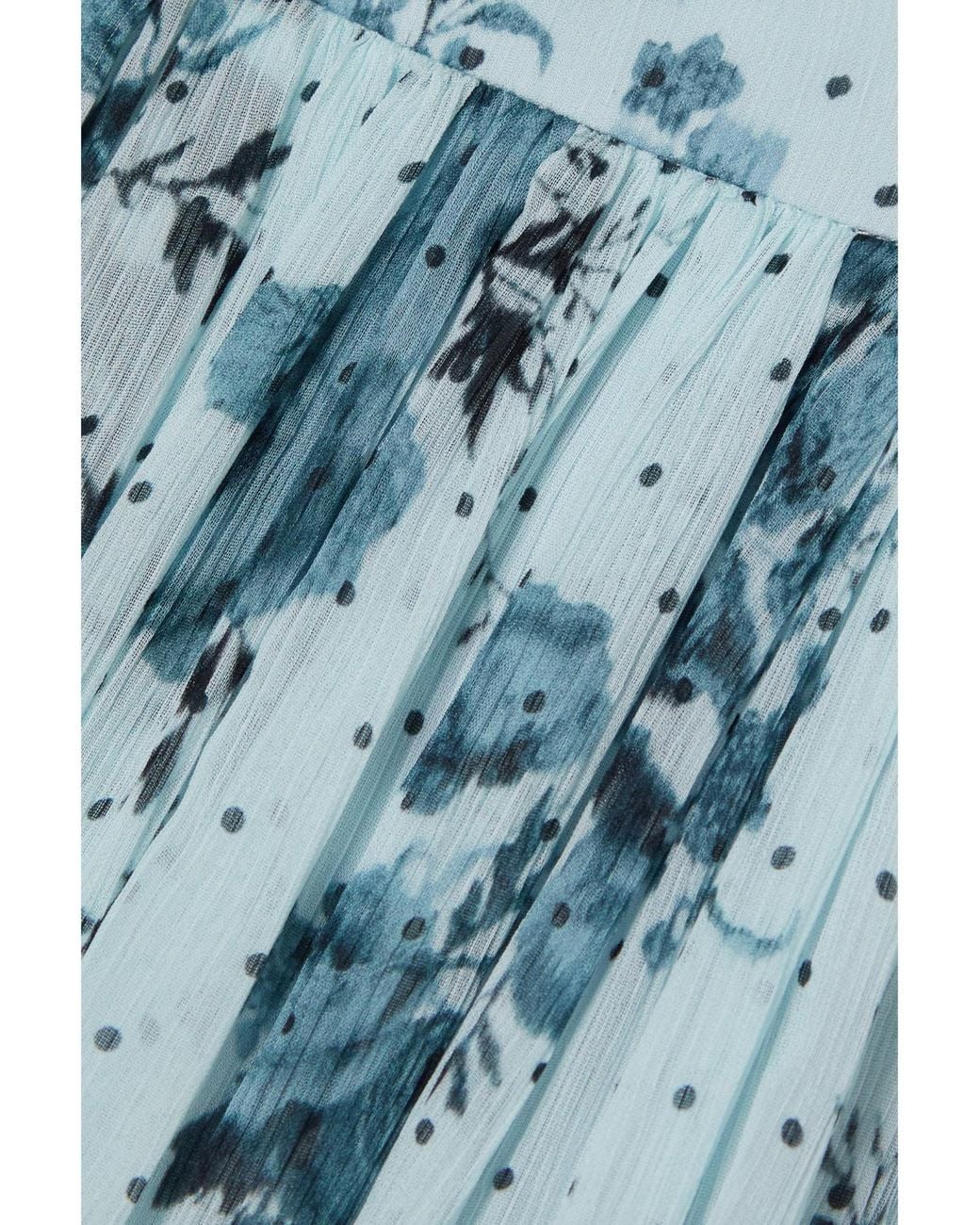 Erdem Blue Pleated Printed Crepon Midi Skirt