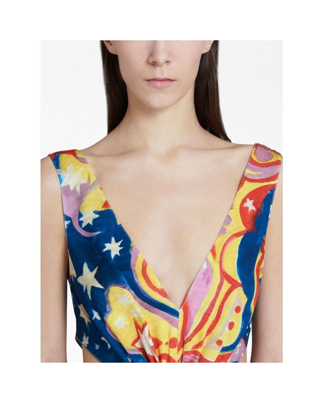 Marni Blue X No Vacancy Inn Cut-Out Galactic Paradise Printed Midi Dress