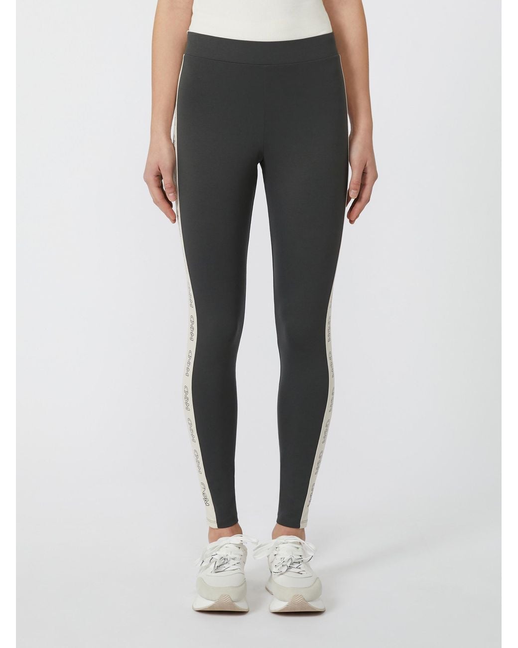 Weekend by Maxmara Gray Basilio Logo Detailed Leggings