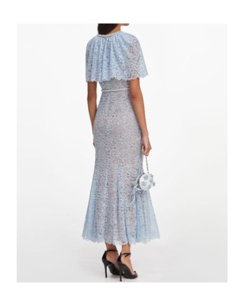 Self-Portrait Blue Lace-Detail Embellished Midi Dress