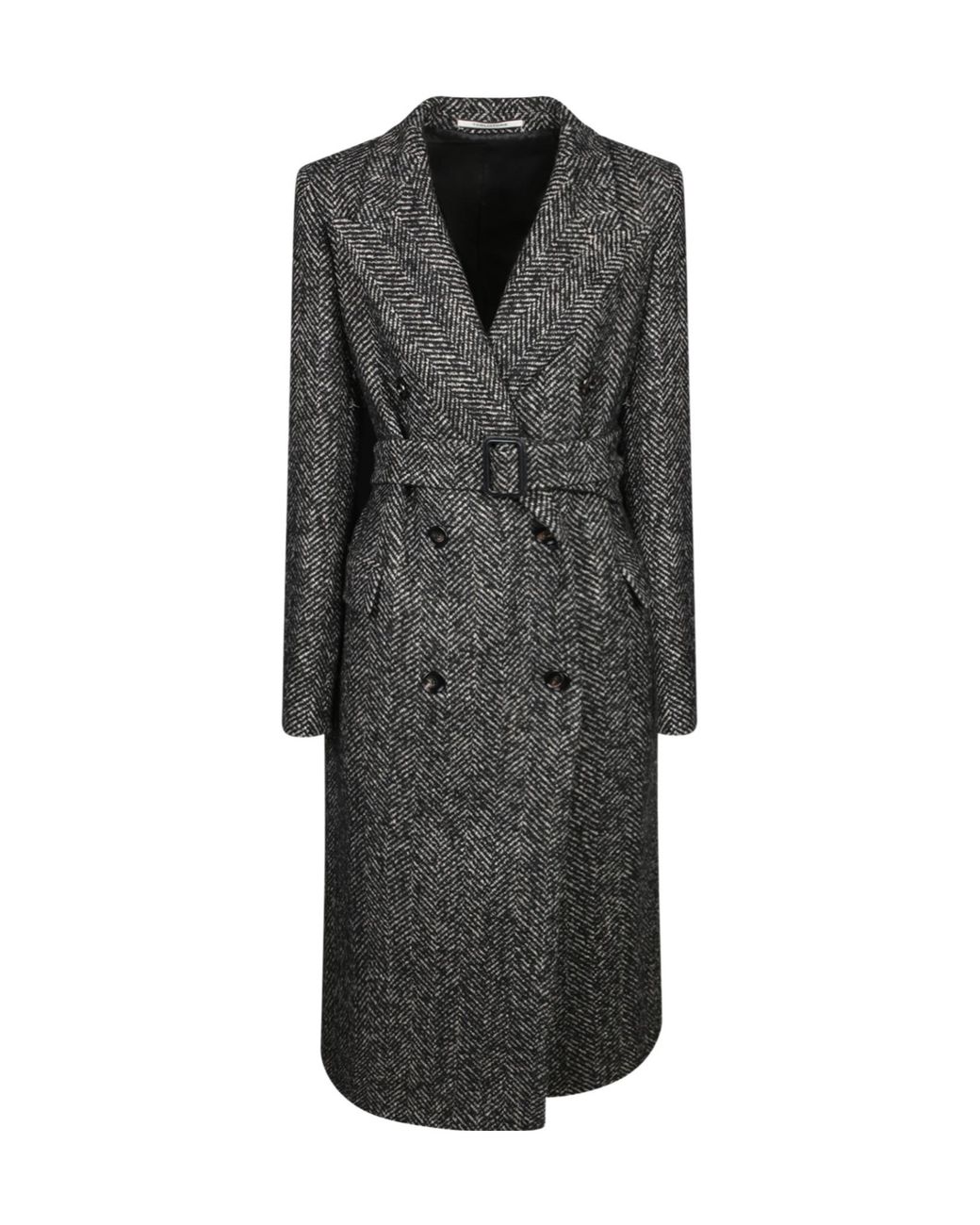 Tagliatore Black Herringbone Belted Coat