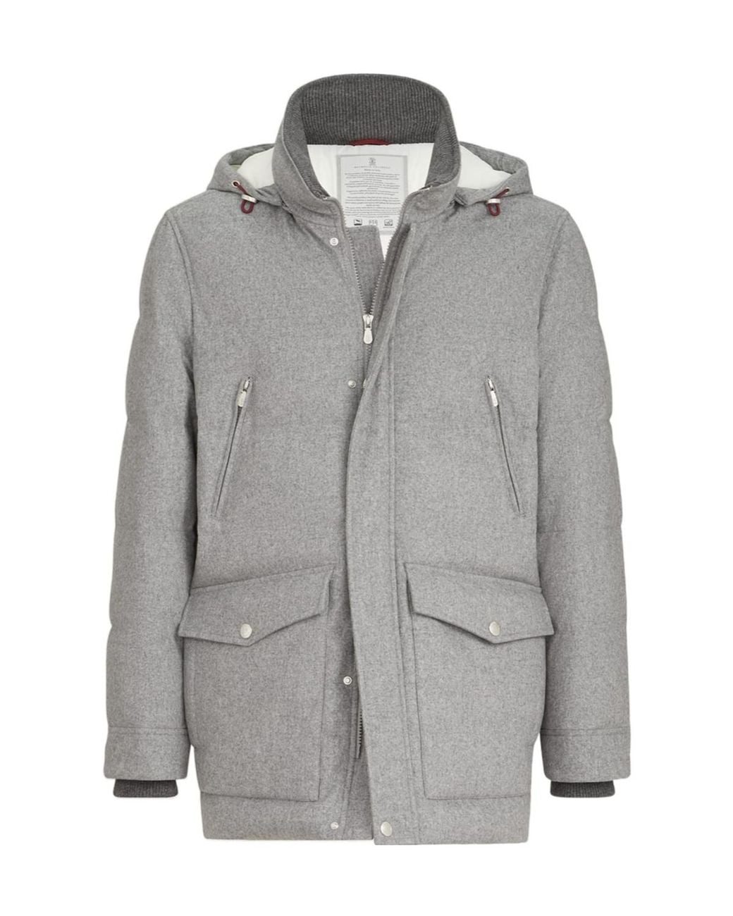 Brunello Cucinelli Gray Hooded Padded Coat for men