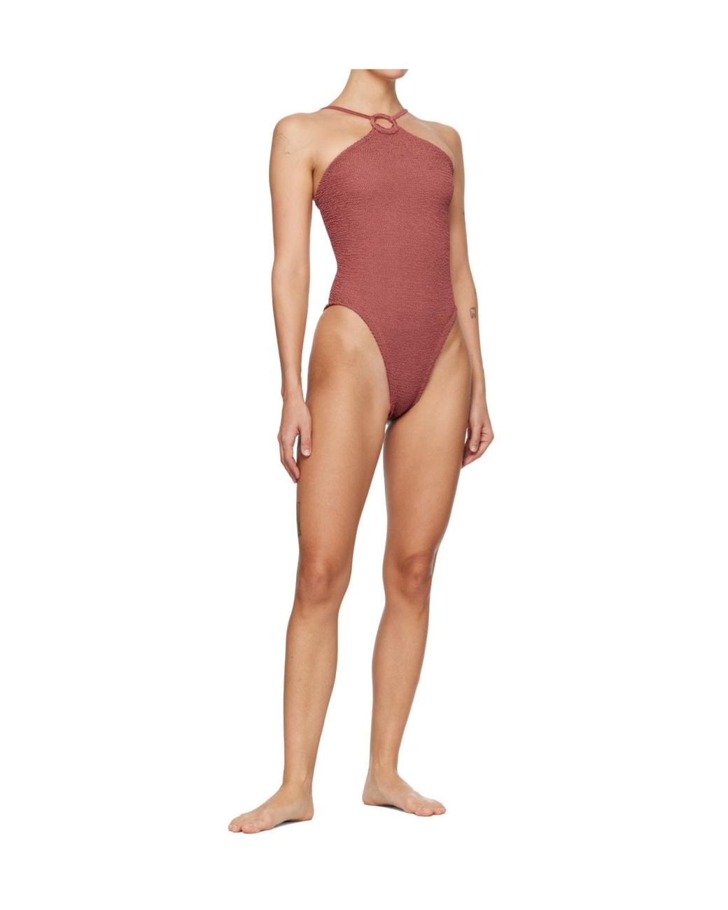 Hunza G Red Jasmine Tonal Hoop One-Piece Swimsuit