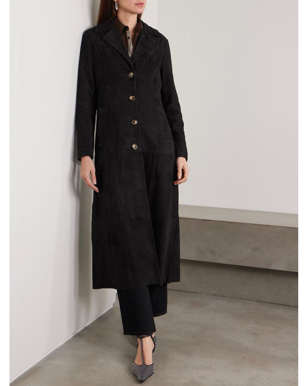 Rixo Black Astraea Patchwork Suede Coat