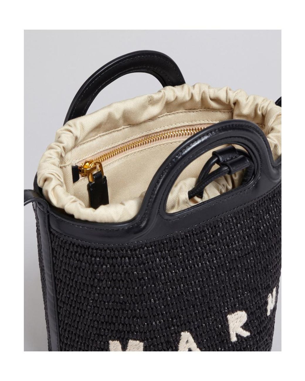 Marni Black Logo Embroidered Bucket Bag