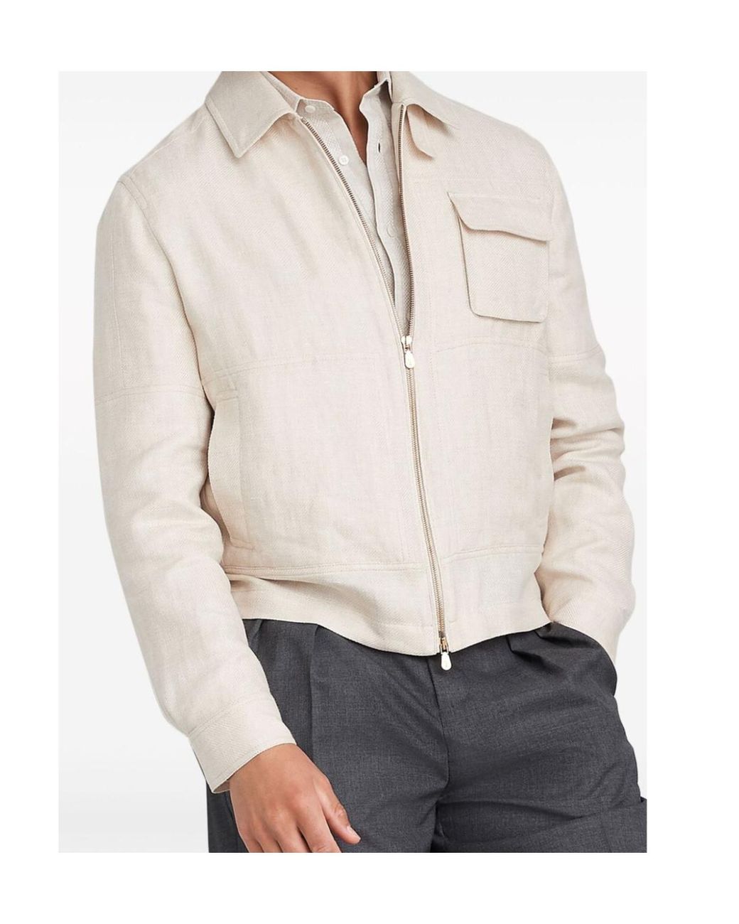 Brunello Cucinelli Natural Spread-Collar Bomber Jacket for men