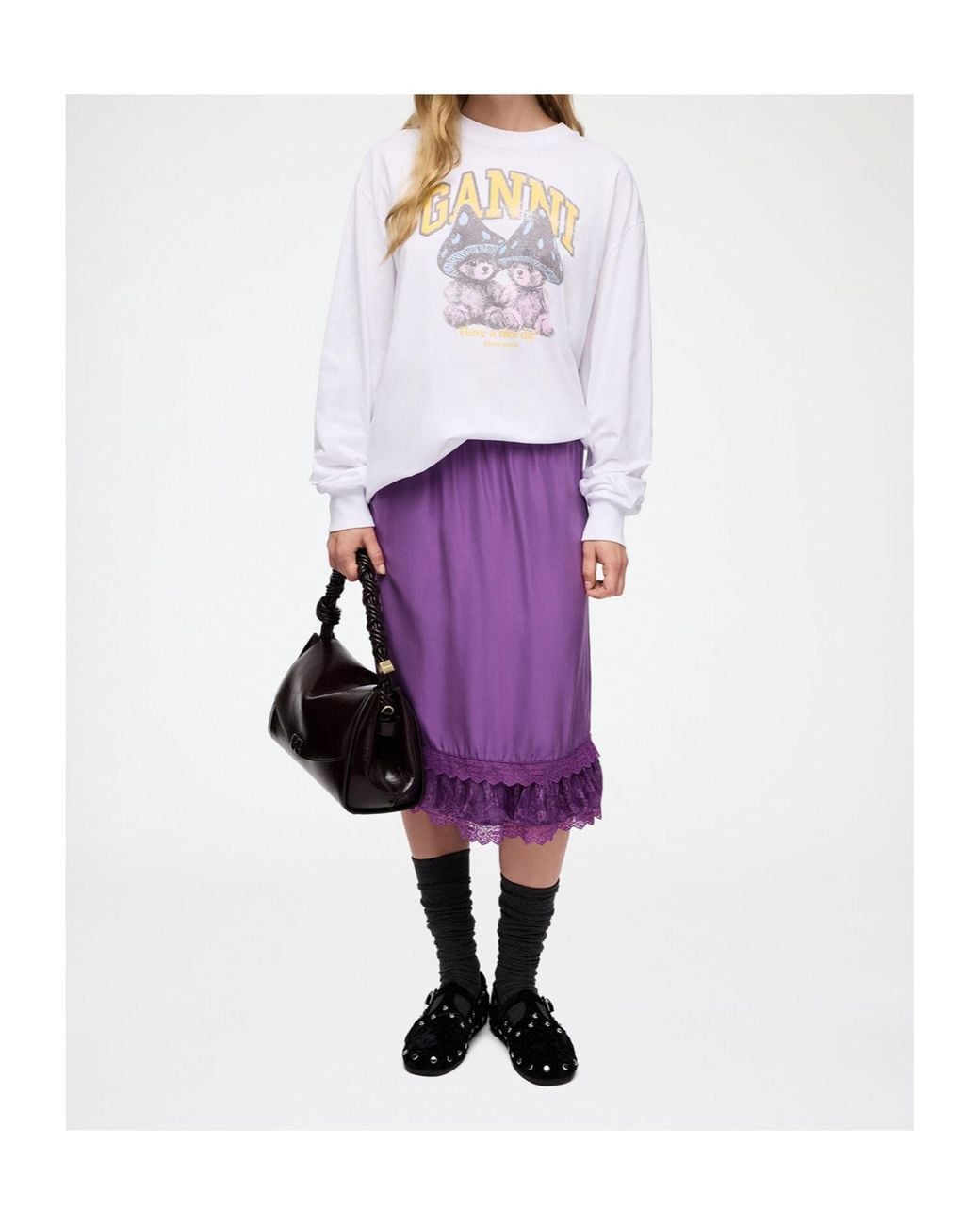 Ganni White Teddy Mushroom Long-Sleeve T-Shirt