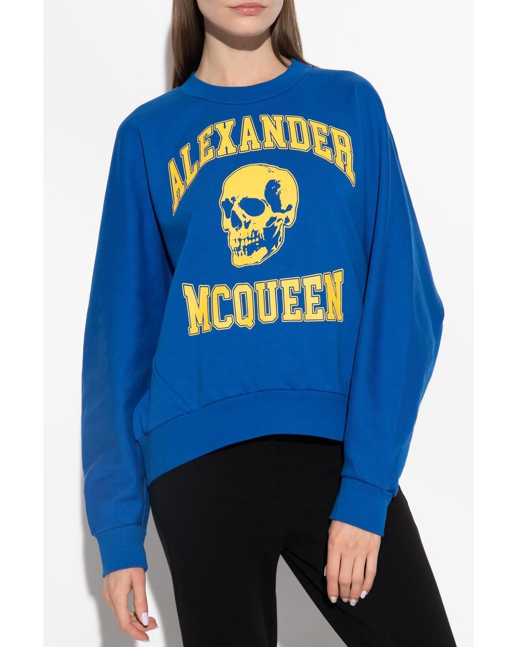 McQueen Blue Skull Printed Crewneck Sweatshirt